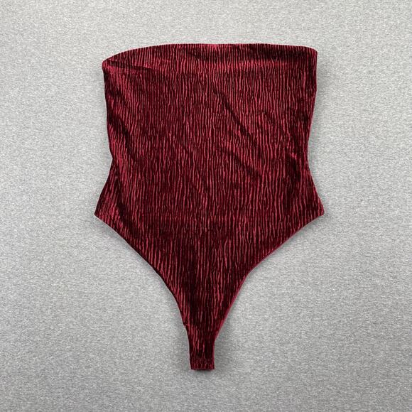 Naked Wardrobe Bodysuit Womens M Red Plush Velvet Tube Strapless Romantic Glam - Picture 12 of 12